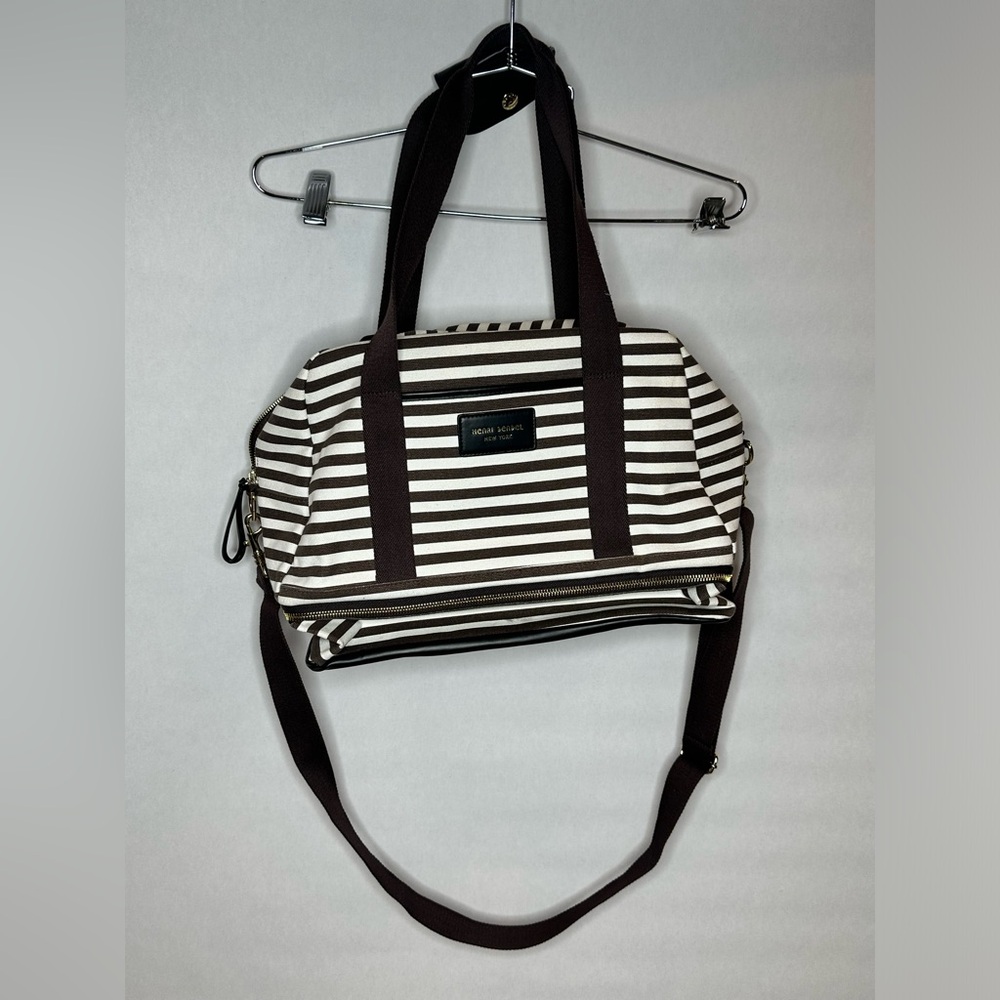 Henri Bendel West 57th Centennial Brown White Stripe Weekender Travel Bag